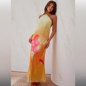 Peppermayo Yellow Floral Halter Maxi Dress